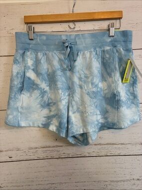 All in Motion Lt. Blue/White  Tie-Dye Drawstring French Terry Shorts, sz L, NWT